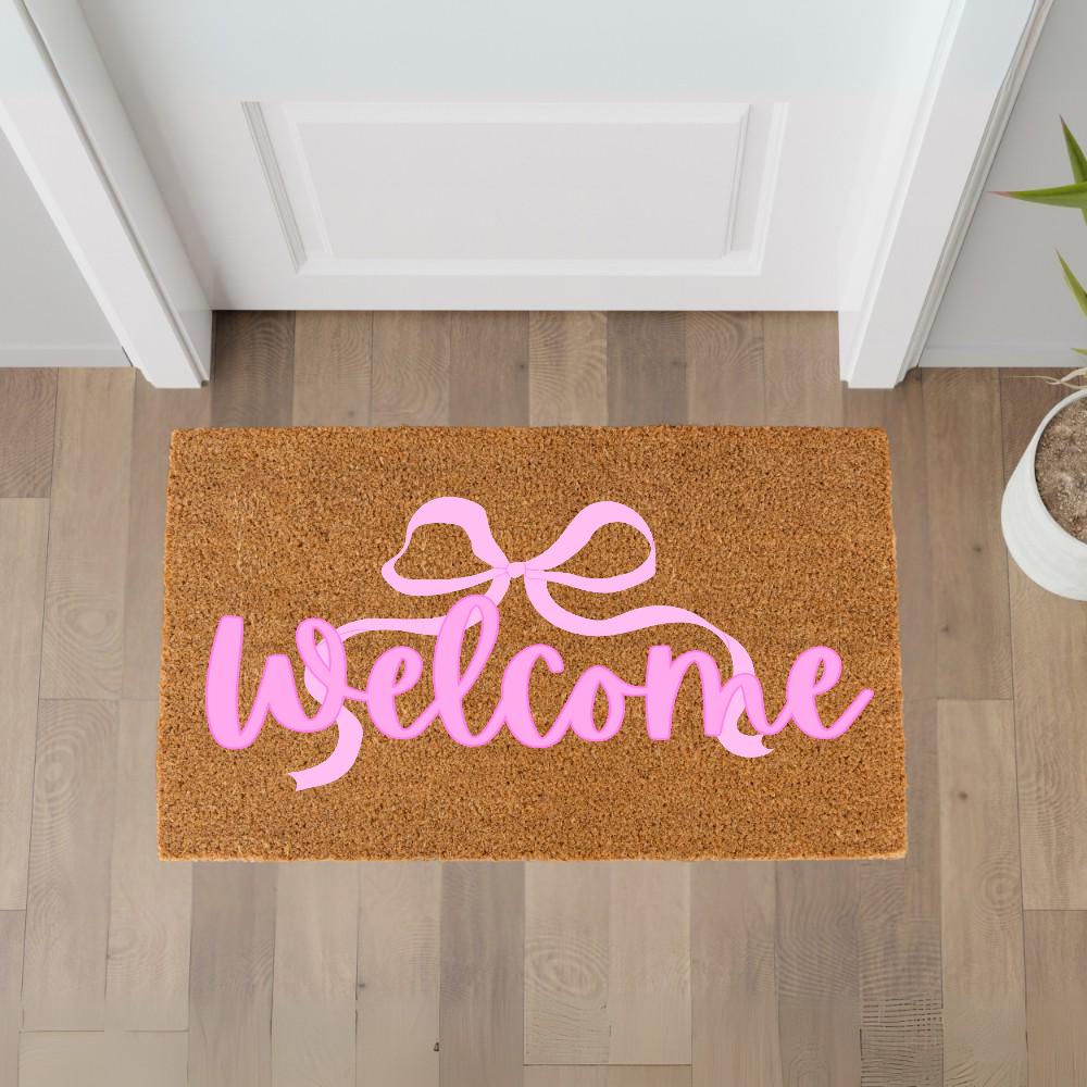 Bow Mat Cute Pink Bow Welcome Mat – Charming Outdoor Doormat, Decorative ...