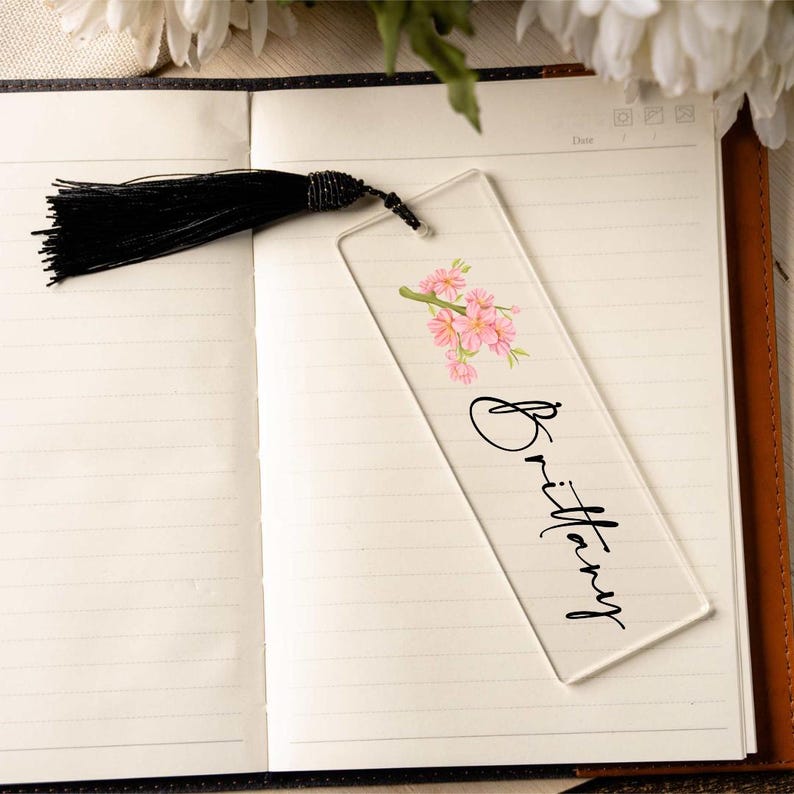 Bookmark Cursive Personalized Acrylic Bookmark – Custom Name With Pink Flower Design ...