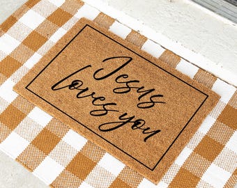 Jesus Loves You Doormat - Christian Welcome Mat - Faith Home Decor - Religious Entryway Rug - Inspirational Housewarming Gift