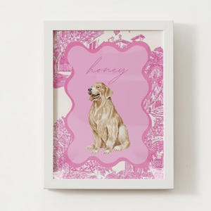Personalized Pink Golden Retriever Watercolor Print - Custom Name, Cute Dog Art, Unique Gift for Pet Lovers, Custom Dog Portrait, Home Decor