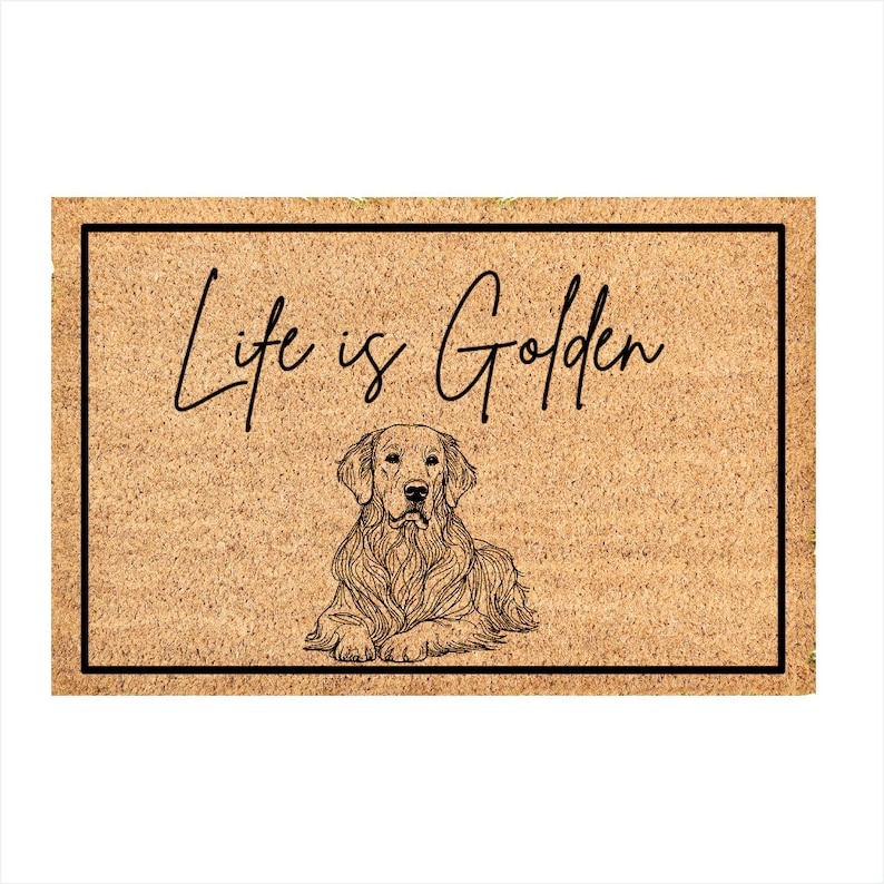 Life is Golden Front Doormat Golden Retriever Home Decor Dog Doormat Cute Golden Retriever Doormat 24 x16
