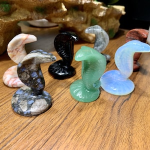 Handmade Crystal Cobra Figurine: Healing Stone Carving