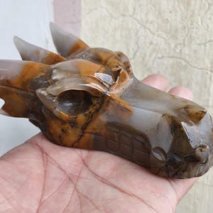 Agate Geode Dragon Skull Sculpture: Crystal Skull Collection, Natural Carving