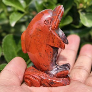 Red Jasper Dolphin Figurine: Handmade Crystal Carving, Healing Stone