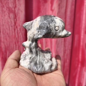 Handmade Picasso Stone Dolphin Figurine: Healing Crystal Ornament