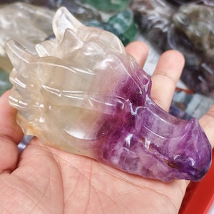 Rainbow Fluorite Dragon Head Skull Carving: Healing Crystal Sculpture
