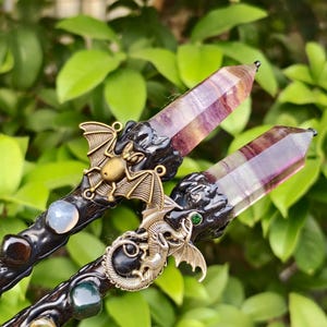 Handcrafted Rainbow Fluorite Wand: Witch Altar Decor