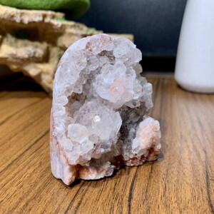 Rare Pink Amethyst Geode Ornament: Handmade Crystal Carving, Home Decor