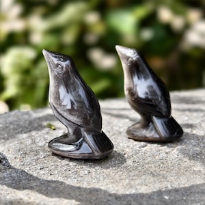 Figurines de corbeaux en obsidienne argentée sculptées à la main, décoration d&#39;intérieur, décoration d&#39;oiseau en cristal, décoration de corbeau en pierres précieuses, cadeau en cristal, animal en cristal