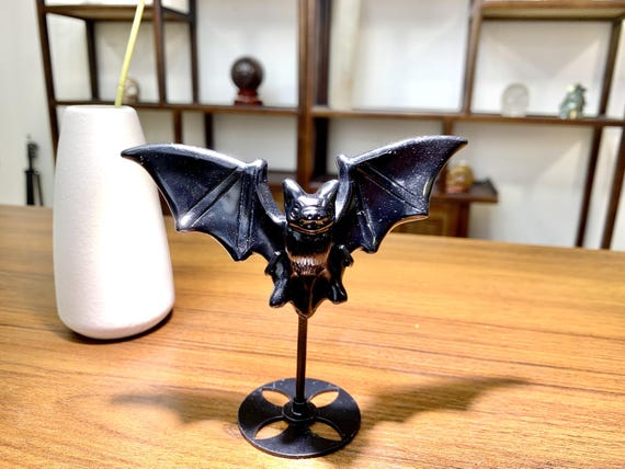 手作りの黒曜石コウモリ彫刻：クリスタル動物装飾（4.4インチ） - Etsy