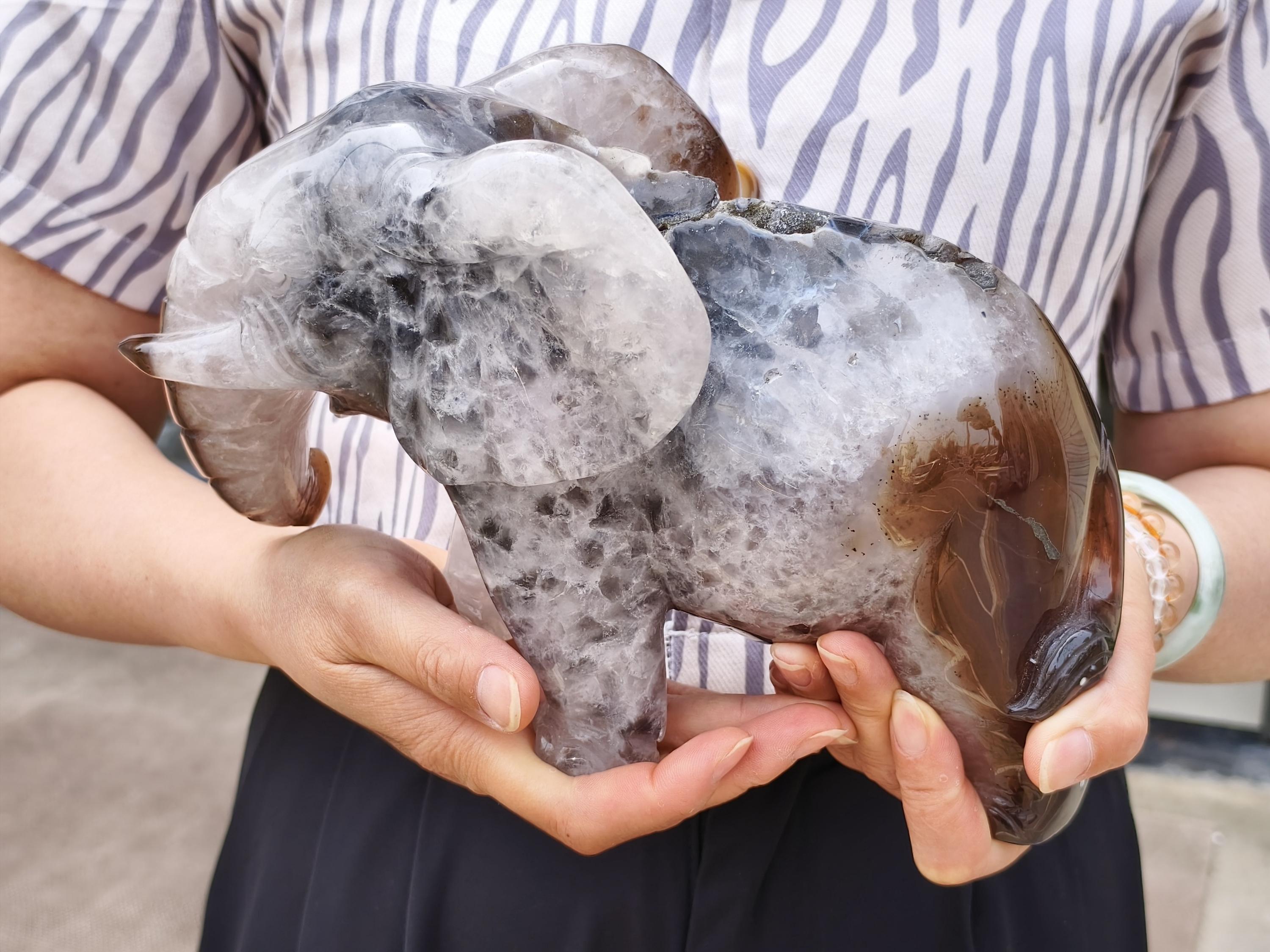 天然瑪瑙ジオード象の置物：クリスタル動物装飾 - Etsy 日本