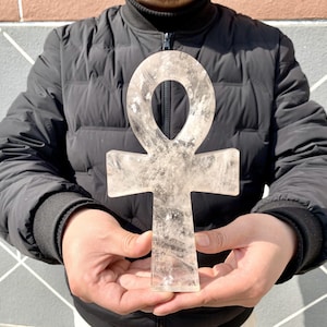 Clear Quartz Ankh Cross: 8&#39;&#39; Egyptian Decor, Healing Crystal Gift