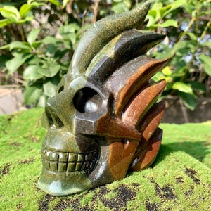 Hand-Carved Ocean Jasper Skull: Healing Crystal Decor (5.3&#39;&#39;)