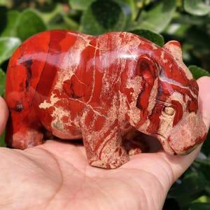 Red Jasper Hippo Figurine: Natural Crystal Carving, Home Decor (4.5x2.3x2 inches)