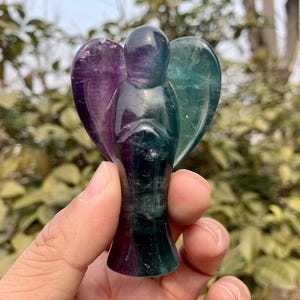 Fluorite Angel Sculpture: Hand-Carved Gemstone Decor (3 inch)