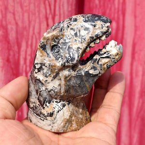 Scultura in cristallo di teschio di dinosauro: decorazione in pietra naturale da 4&#39;&#39;