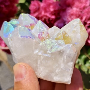 Angel Aura Cluster - Angel Aura Quartz, Mineral Specimens Cluster, Healing Crystal Quartz,  Natural  Degaussing Collection Display #02