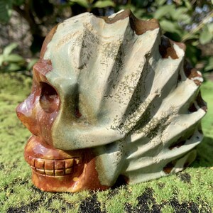 Ocean Jasper Skull Sculpture: Healing Crystal Decor (5 inch)