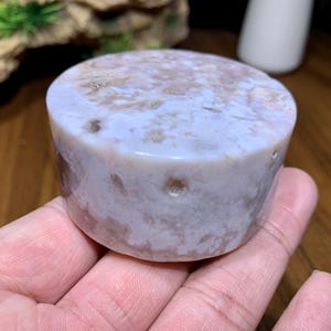 Flower Agate Crystal Cylinder: Cherry Blossom Carved Decor