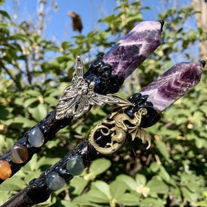 10.2&#39;&#39; Handcrafted Amethyst Wand, Amethyst Tower Magic Wand Decor, Healing Crystal Wand Gift, Fairy Wand, Crystal Wand, Witch Altar Wand