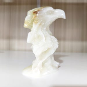 White Jade Eagle Skull Carving: Natural Crystal Ornament