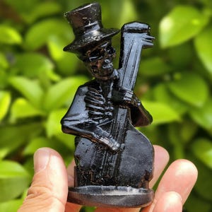 Creative Obsidian Rock Guitar Skeleton Sculpture, Crystal Skull Carving, Home Decor, Crystal Horror Skull, Home Decor, Crystal Skull Gift