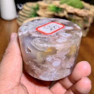 Flower Agate Crystal Cylinder: Cherry Blossom Decor, Healing Stone