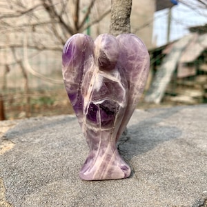 Hand-Carved Amethyst Angel Sculpture: Healing Crystal Decor (3&#39;&#39;)