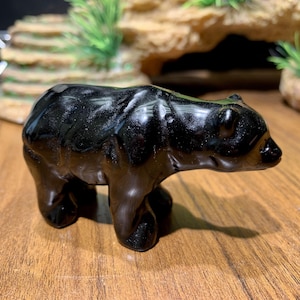Natural Obsidian Bear Figurine, Home Decor, Crystal Animal Decor, Metaphysical Crystal, Healing Stone, Crystal Gifts For Friends