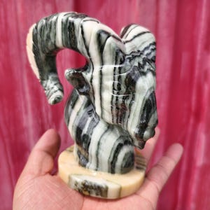 Green Jade Ram Sculpture: Crystal Animal Carving, Home Decor