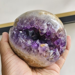 Amethyst Agate Geode Sphere: Natural Crystal Healing Stone, Home Decor