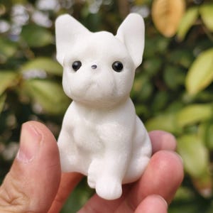 Hand Carved White Jade Bulldog Figurine: Crystal Dog Decor