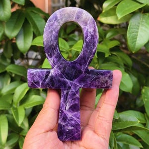 Natural Dream Amethyst Ankh Sculpture, Crystal Ankh Carvings, Home Decor, Gifts For Friends