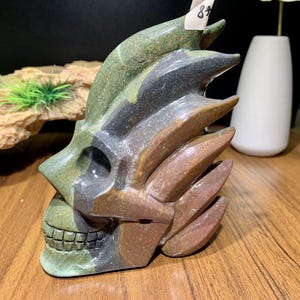 Hand-Carved Ocean Jasper Skull: Healing Crystal Decor (5.3 inch)