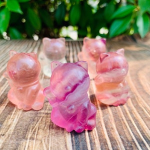 Rainbow Fluorite Lucky Cat Sculpture: Hand-Carved Gemstone Decor (1.5&#39;&#39;)