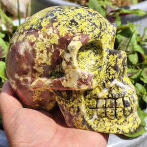 Natural Yellow Flower Jasper Skull Decor, Crystal Skull Sculpture, Home Decor, Natural Crystal Skull, Metaphysical Crystal Skull