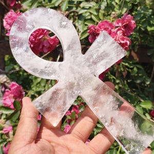 Clear Quartz ANKH Cross Sculpture: 8&#39;&#39; Egyptian Healing Crystal Decor