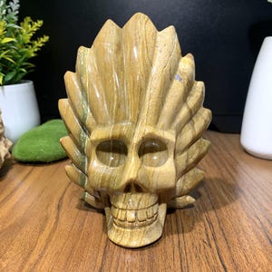 Yellow Ocean Jasper Skull Sculpture: Healing Crystal Decor