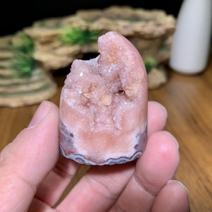 Rare Pink Amethyst Geode Ornament: Handmade Crystal Carving