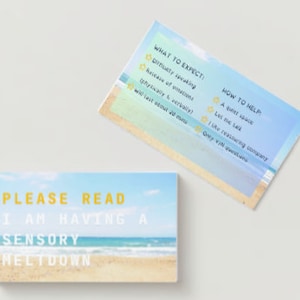 Cartão de comunicação Meltdown, download digital neurodivergente, adultos/crianças autistas - tema praia