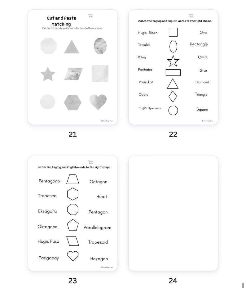 Tagalog Filipino English Learning Shapes Digital Workbook - Tracing ...