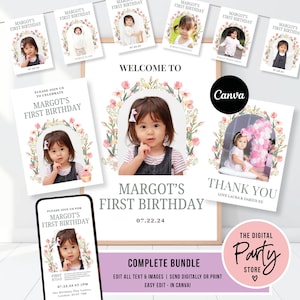Wildflower Birthday Invitation Bundle, Little Wildflower Birthday Invitation, Girl 1st Birthday, First Birthday Decoration, Digital Template