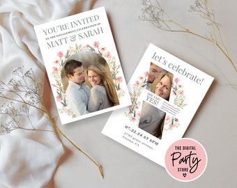 Minimalist Engagement Invitation, Wildflower Engagement Party Invitation Template, Boho Engagement Invite, Engagement, Editable Template