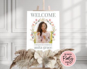 Minimalist Graduation Welcome Poster, Wildflower Graduation Party Welcome Sign Template, Boho Graduation Welcome Sign, Editable Template
