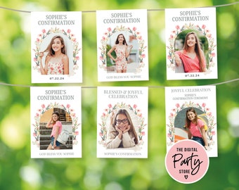Banner fotografico per la Cresima, modello banner per la conferma dei fiori selvatici, modello banner fotografico Boho, banner per la Cresima, banner con bandiera, Canva