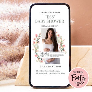 Wildflower Baby Shower Digital Evite Template, Text Evite Editable, Electronic Baby Shower Invitation, Boho Baby Shower Digital Invite Canva