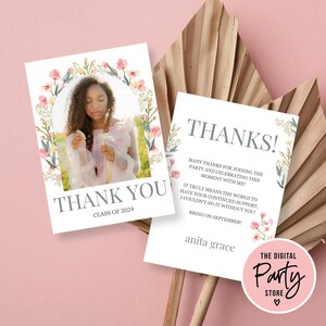 Minimalistische Abschluss-Dankeschön-Karte, Wildflower-Abschluss-Dankeschön-Vorlage, Boho-Abschluss-Bearbeitbarer Sofort-Download, Senior-Diplom