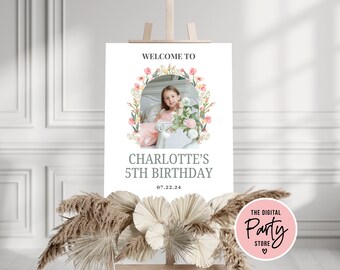 Boho Wildflower Welcome Sign, Fifth Birthday Sign, Wildflower Birthday Party Poster, DIY Printable Floral Welcome Sign, Any age, template