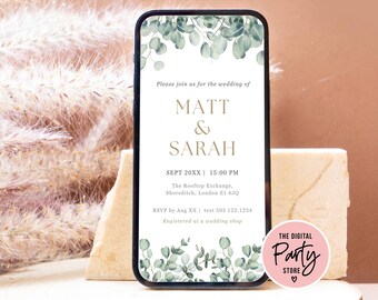 Botanical Wedding Digital Evite Template, Text Evite Editable, Electronic Wedding Invitation, Foliage Wedding Ceremony Digital Invite, Canva
