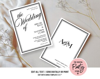 Premium Wedding Invitation canva template, Formal Wedding Invite, Luxury Invitation, Chic Wedding Invite, Black Tie Wedding Ceremony Invite